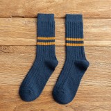 Top sale custom leisure socks, warm wool striped ladies middle stockings