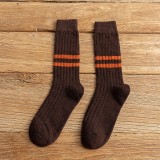 Top sale custom leisure socks, warm wool striped ladies middle stockings