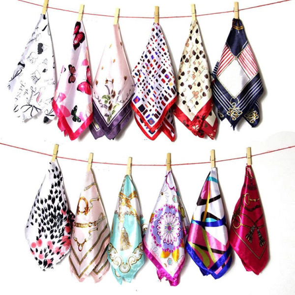 New 50*50 Elegant Spring Women Multifunction Hair Tie Headwear Design Retro Neckercief Printed Square Silk Scarf