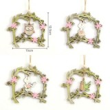 Happy Easter Rabbit Chicken Owl Shape with Flower Rattan Pendant Wooden Hanging Wall Door Decoration Crafts