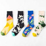 2021 Happy Socks Men Harajuku Style Creative  Color Medium Personality Flower Bird Frog Bee Cotton Wedding Christmas Gifts