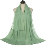 Summer Pearl Chiffon Scarf Islamic Headdress Pleated Female Women Hijab Pleated Beads Muslim Scarf