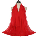 Summer Pearl Chiffon Scarf Islamic Headdress Pleated Female Women Hijab Pleated Beads Muslim Scarf