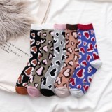 Cute Cotton Women's Socks Love Jacquard Leopard Print Sweat-Absorbent Breathable Ladies Flower Sock