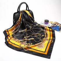 Large Hijab Fashion 90cmx90cm Square Shawls Head Printed Bag Silk Scarf For Ladies
