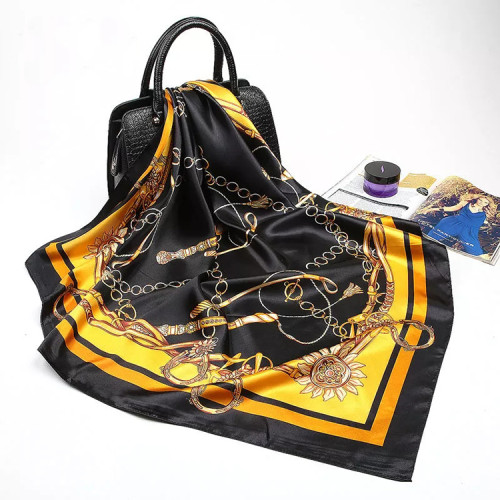 Large Hijab Fashion 90cmx90cm Square Shawls Head Printed Bag Silk Scarf For Ladies
