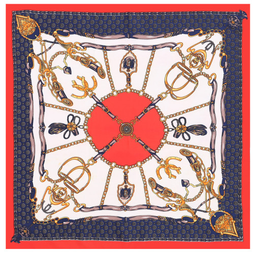 Newest Digital Printed Fashionable Geometric Colorful Pattern New Twill Vintage Silk Square Neck Scarf
