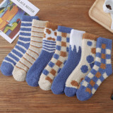 Explosive British Milk Check Socks Coral Fleece Home Floor Socks Sleeping Socks