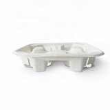 4 Compartments Eco-friendly Biodegradable Takeaway Disposable Drink Sugarcane Pulp Paper Cold Coffee Cup Tray