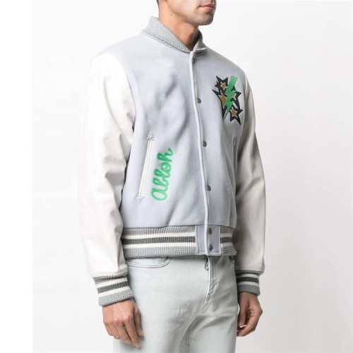 OEM custom chain embroidery leather virgin wool baseball letterman varsity jacket for men