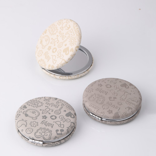 PU Plastic Metal And Glass Round Double Makeup Compact Mirror Custom Logo For Hand Held Mini Mirror