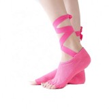 Wholesale Women With Grip And Non Slip Toeless Half Toe Socks for Ballet Pilates With Long Lace Dance Yoga Socks