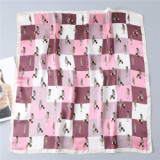 Silk scarf plaid color matching female small square scarf cartoon portrait thin section wild neck Silk scarf decoration