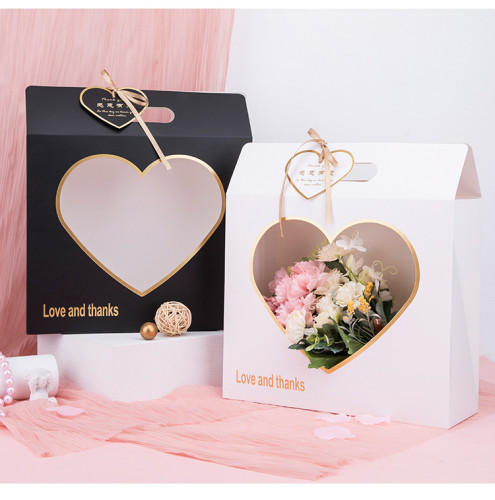 New Style Shopping Bag Packaging Flower With Heart Clear Window Birthday Party Carry Bags Wholesale