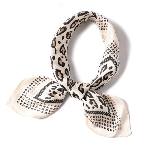 European and American classic leopard scarf silk small square scarf lady professional scarf large lattice simple wild small silk