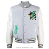 OEM custom chain embroidery leather virgin wool baseball letterman varsity jacket for men