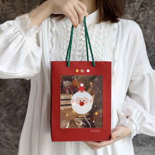 Red Christmas Style Shopping Paper Bag with Transparent Window
