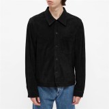 OEM Custom men softshell suede overshirt trucker jacket with front patchwork pocket