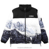 OEM Custom winter all over full cover printed bubble padded down puffer jacket for men