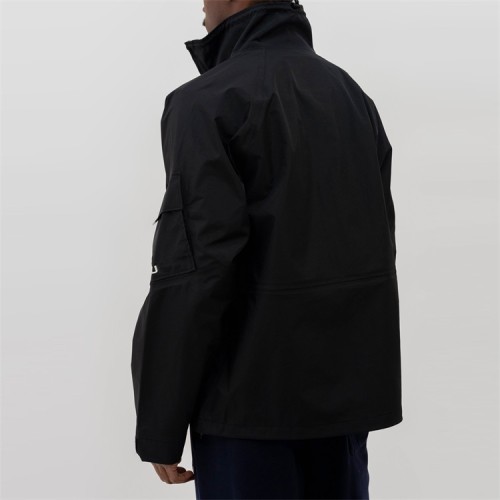 OEM custom 100% nylon collared black plain cargo waterproof jacket with pocket sleeve