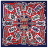 Rose red new playing card printed silk shawl ladies decorative 110cm big square scarf