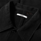 OEM Custom men softshell suede overshirt trucker jacket with front patchwork pocket