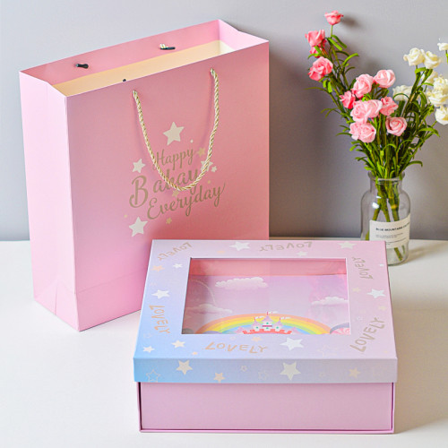 Baby foldable bag pink wedding cake boxes custom stackable box and handbag