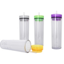 Acrylic Skinny Tumbler with Lid and Straw Plastic Cup BPA Free straight water bottle Acrylic travel mug