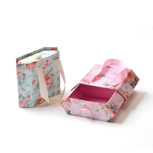 Creative Candy box Rigid Paper Ribbon Handle Accept Logo Fancy Gift Sliding Drawer Gift Box