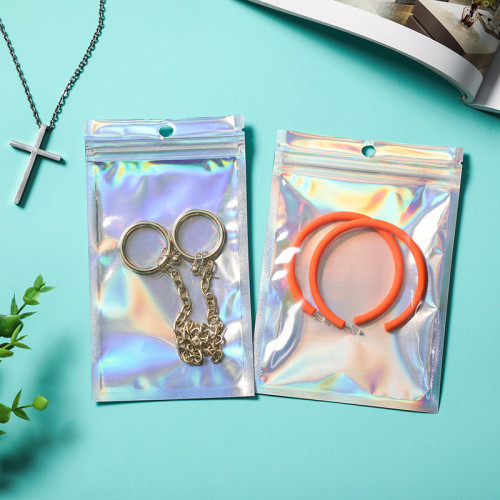 Holographic Silver Bag For Necklaces Glitter Bag Packaging Key chain Makeup Brush Bag For Packaging Powder Products