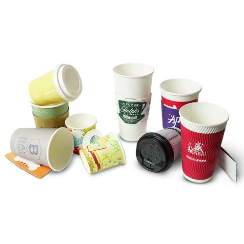 Customize Logo Design Paper Cup 6/8/10/12/16 OZ Ripple /Single/Double Paper Coffee Cups With Disposable Paper Cup Sleeve