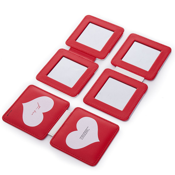 The Best Gift Mirror Pu Leather Heart-shaped Pattern Pocket Mirror With Logo