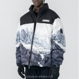 OEM Custom winter all over full cover printed bubble padded down puffer jacket for men