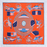 2021 Fall Winter New Silk Scarf Women America Carriage Pattern Twill Silk 130cm Shawl Scarf