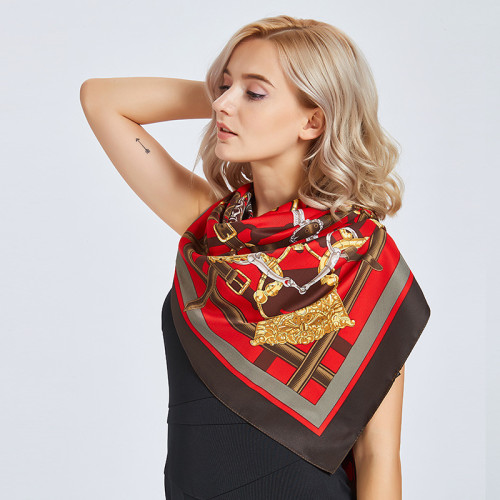 Silk Scarf Women Square Scarves Wraps Print Neckerchief Female Foulard Satin Silk Hijab Large Bufandas