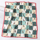 Silk scarf plaid color matching female small square scarf cartoon portrait thin section wild neck Silk scarf decoration
