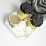 4 Compartments Eco-friendly Biodegradable Takeaway Disposable Drink Sugarcane Pulp Paper Cold Coffee Cup Tray