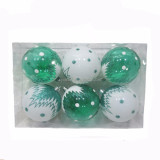 8cm shiny peacock green/matt white plastic christmas ball with musical notes painting