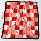 Silk scarf plaid color matching female small square scarf cartoon portrait thin section wild neck Silk scarf decoration