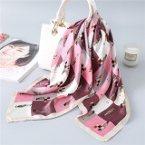 Silk scarf plaid color matching female small square scarf cartoon portrait thin section wild neck Silk scarf decoration