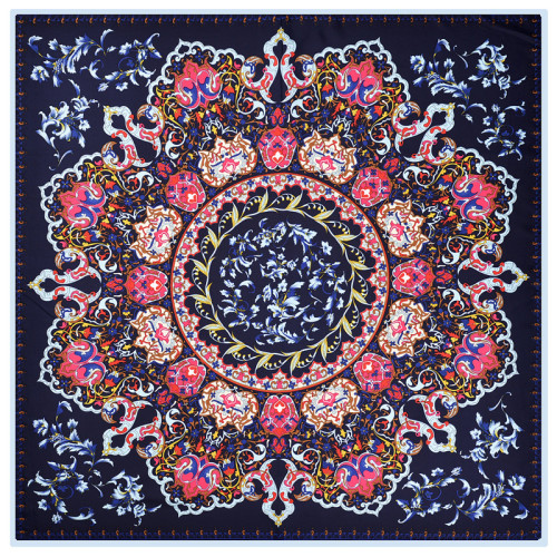 Chinese style vintage blue and white porcelain ladies heavy silk printed floral twill big square scarf shawl