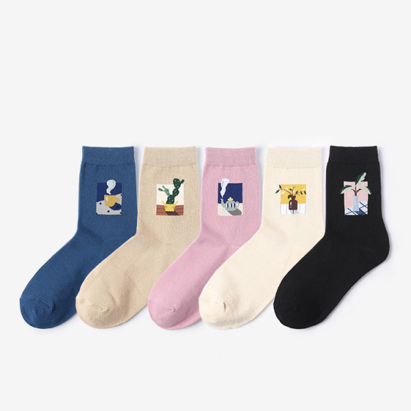 High Quality Pinting Design   New  Cute Cotton Oem Gift Fashion Funny Woman  Happy Socks