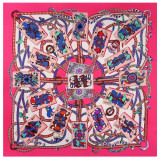Rose red new playing card printed silk shawl ladies decorative 110cm big square scarf