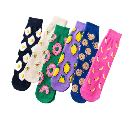 2021 Colorful Fruit Socks Food Socks Women Crew Socks Colorful Cookie Lemon Banana
