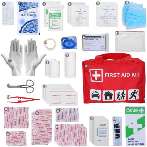 All-Purpose Waterproof Survival First Aid Kit with Outdoor Emergency Supplies for Car, Home, Office, Boat Sports, Travel