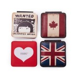 Custom Foldable Square Pu Leather Mirror Flag Patterns Pocket/makeup Mirror