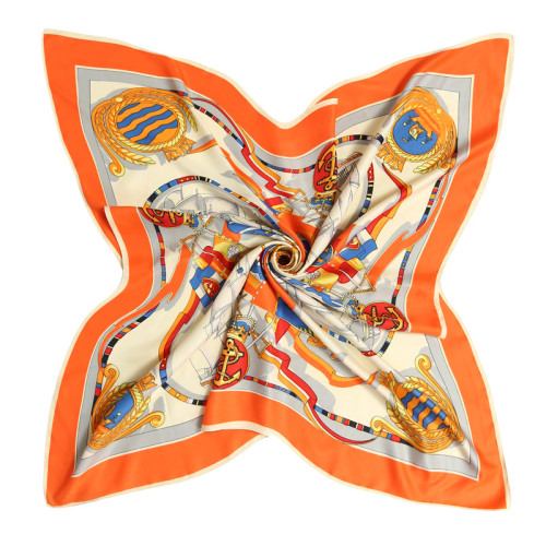 Hand painted sailboat travel women's twill silk shawl outdoor square satin scarf