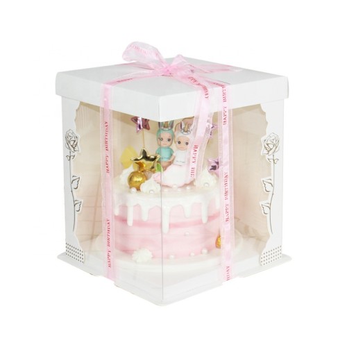 High Quality PET Clear Cake Box With Bowknot Ribbon Transparent PVC Tall Cake Box