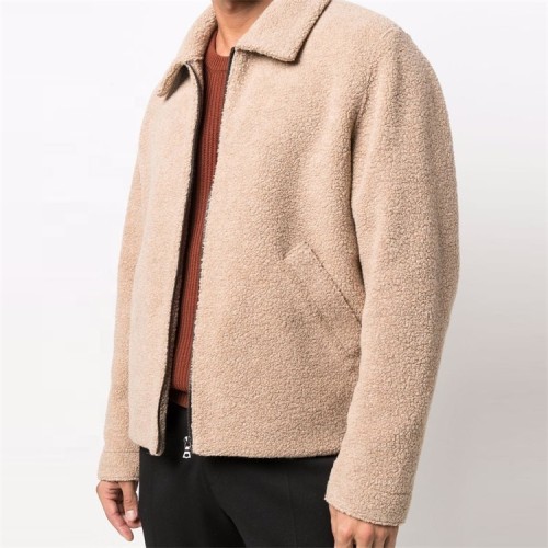 OEM custom logo winter wool varsity fashion bomber windbreaker outdoor zip-up shirt jacket for men