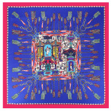 New printed fashion small shawl twill silk chain fringe printed ladies big pleated square scarf
